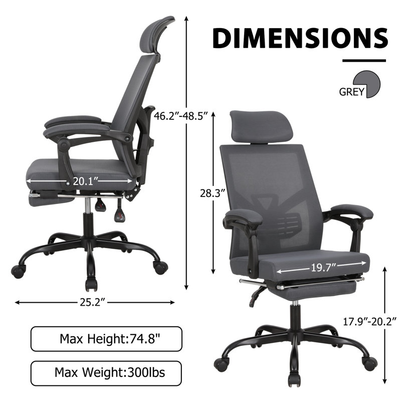 Fauteuil de bureau Makynlei, Gris