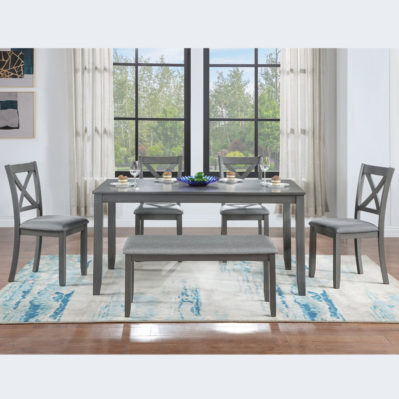 6-Piece Acacia Wood Dining Table Set Rectangular Gray