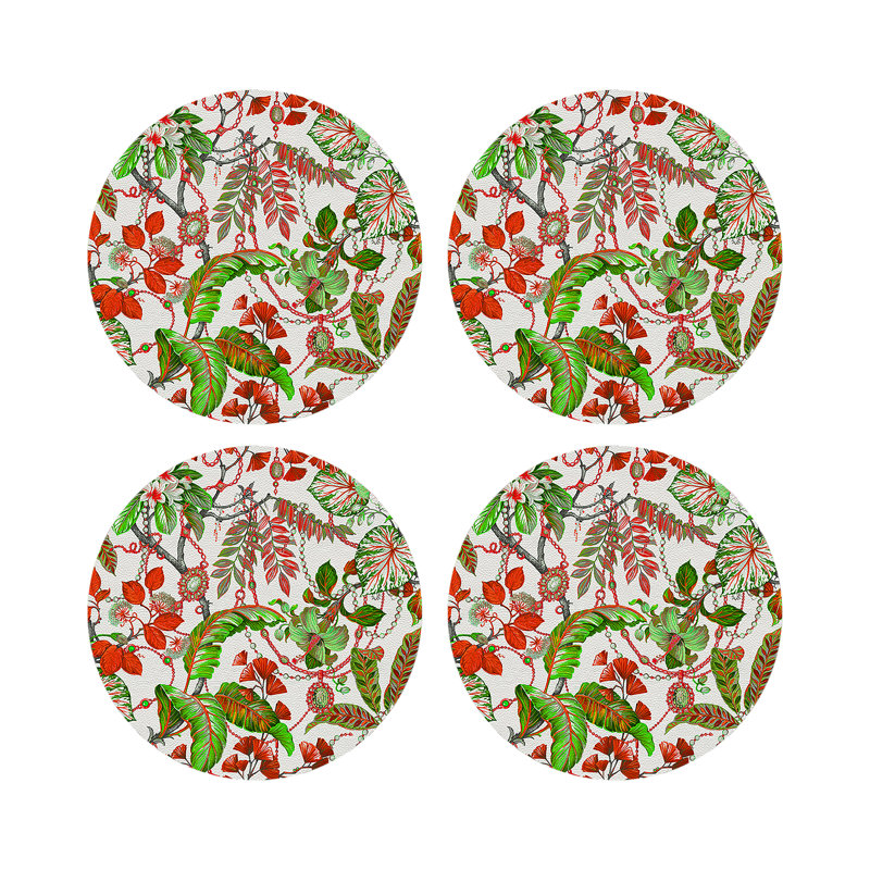 Plumeria Natural Pebble 16" Vinyl Placemat, Red