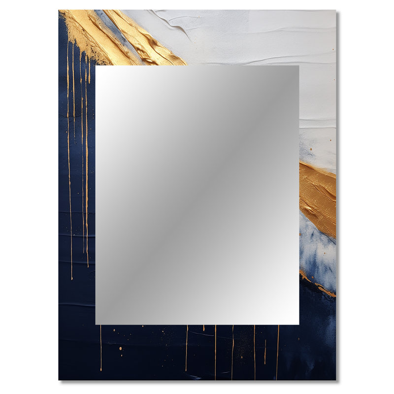 A Touch Of Gold And Kings Blue IV - Abstract Painting Large Wall Mirror, Modern Unique Mirror, Printed Metal Art, 40" x 30"
