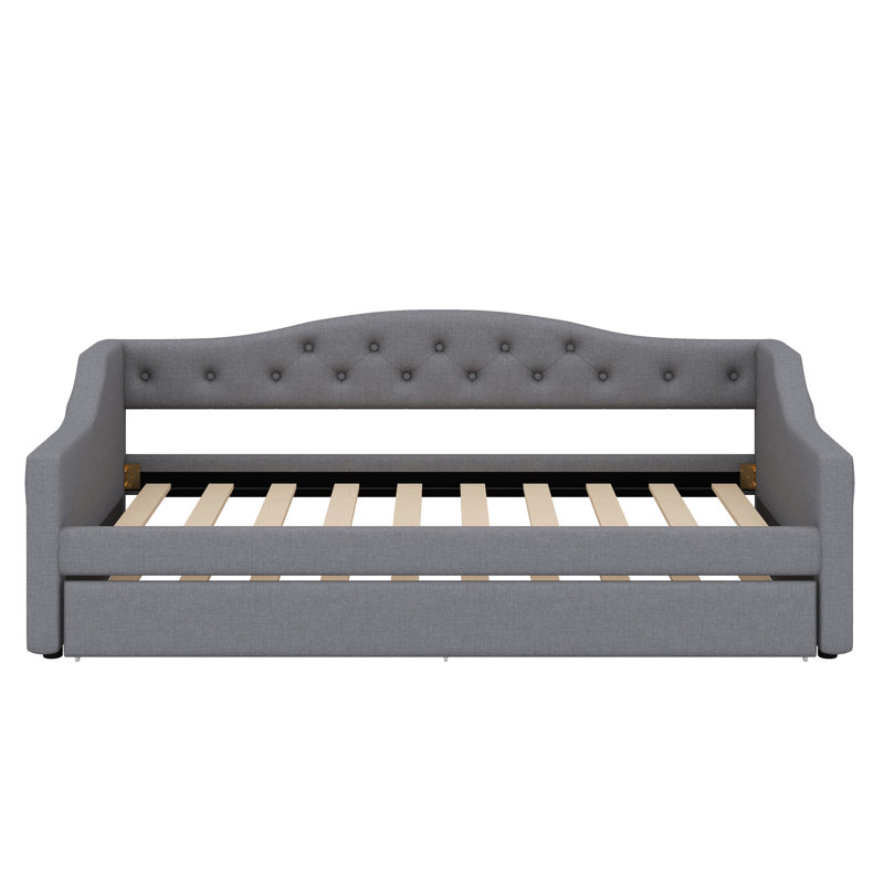 Upholstered Daybed With LED Belt And Trundle, Gray