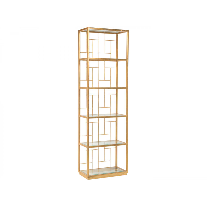 26"W x 14"D x 85"H  5-Tier Mid Geo Slim Etagere, Gold Leaf