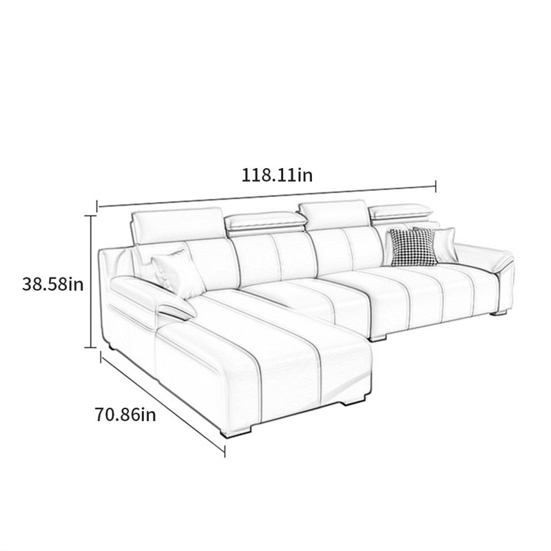 Simple light luxury modern sofa, 38.58" H x 118.11" W x 70.86" D