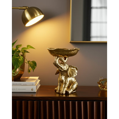 Bowl Resin Polyresin Elephant-Shaped Base Glam Decor For Home Office Bedroom Living Room - 6" Gold