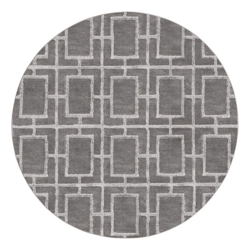 Tapis gris argenté à motif géométrique glam, Rond 5 pi 3 po