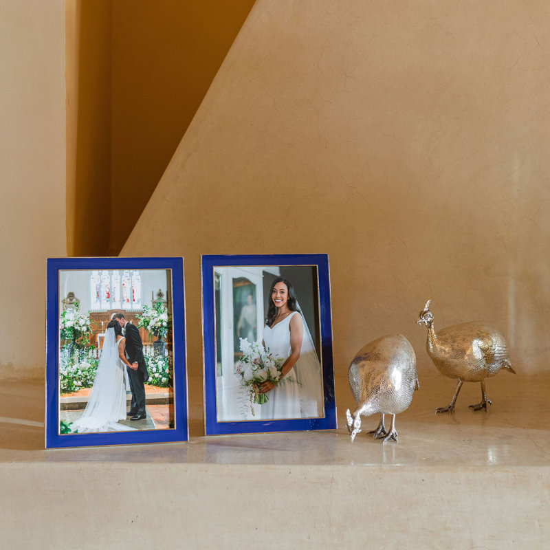 Cadre photo en émail, 5 po x 7 po, Bleu royal / argent