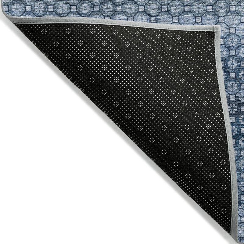 3' X 5' Denim Blue And Sky Blue Striped Washable Indoor Outdoor Area Rug