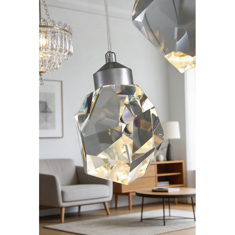 Luminaire suspendu moderne en cristal avec DEL à intensité variable et télécommande, longueur de suspension réglable pour îlot de cuisine, chambre à coucher, salle à manger et plafond de salon