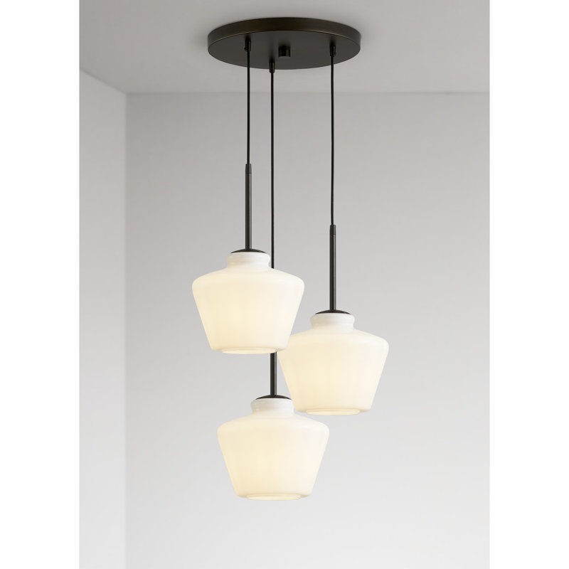 Luminaire suspendu à 3 lumières, Blanc, Bronze foncé