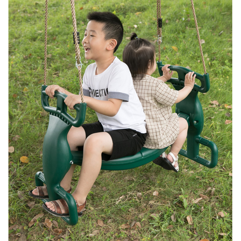 Green Plastic Dual Glider Swing with Handlebar and Footrest