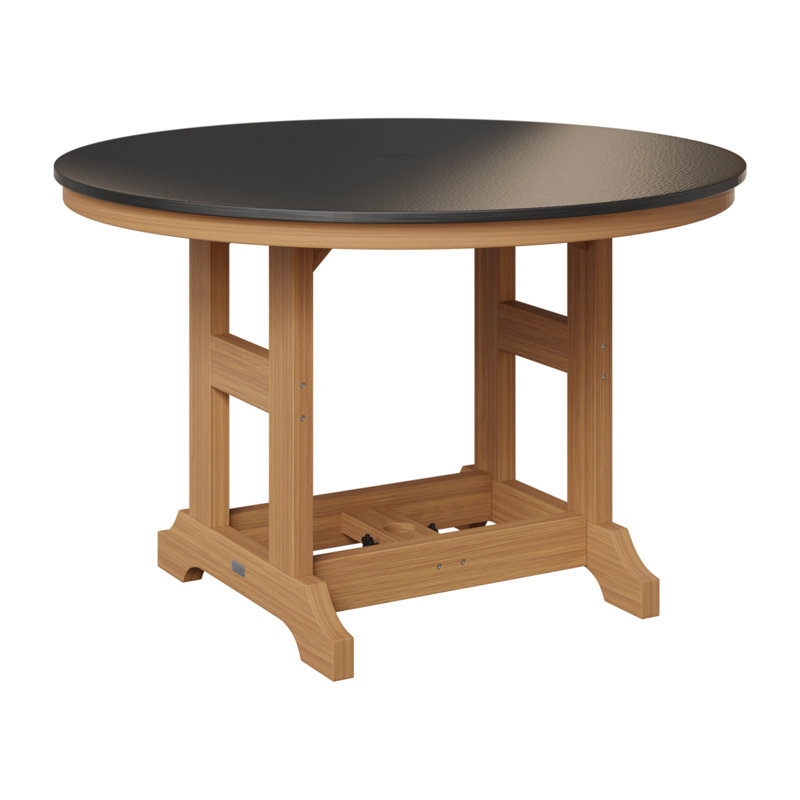 Table de salle à manger à hauteur de comptoir 48 po Berlin, Noir martelé, H 35,5 po x l 48 po x P 48 po, Teck naturel