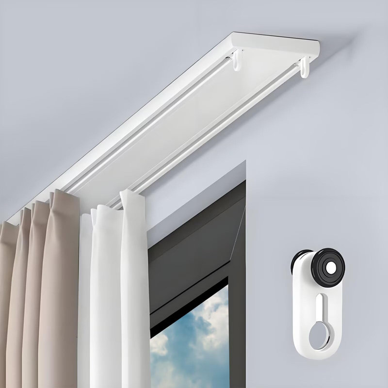 Système de rails silencieux en aluminium à double tringle à rideaux, fixé au plafond, blanc, 1,1 m (3,6 pi)