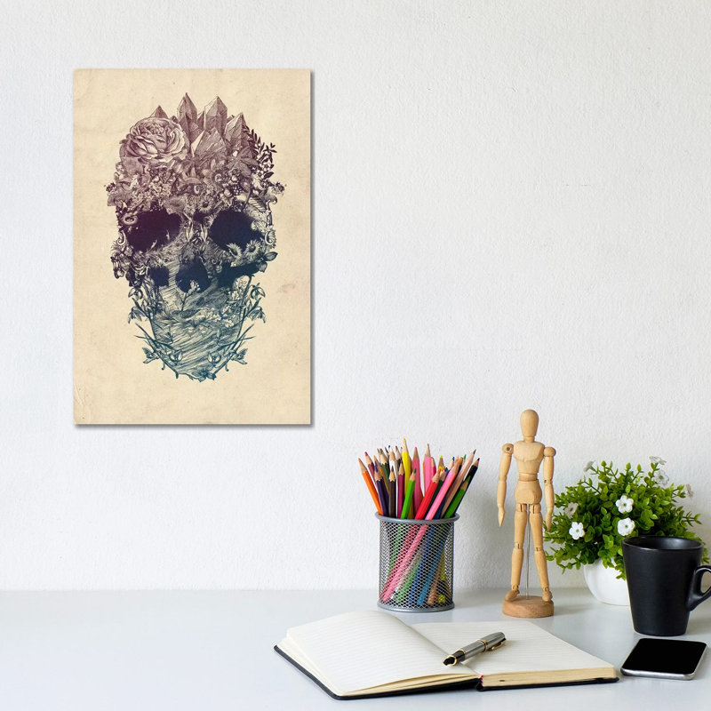 Skull Floral by Ali Gulec - Wrapped Canvas Print, 20.32 cm H x 30.48 cm W