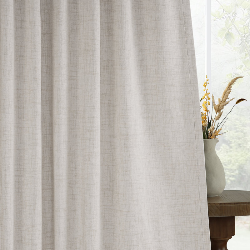 100% Blackout Curtains 50 Inch Faux Linen Thermal Insulated Blackout Drapes For Bedroom Window (Set Of 2 Panels), Beige