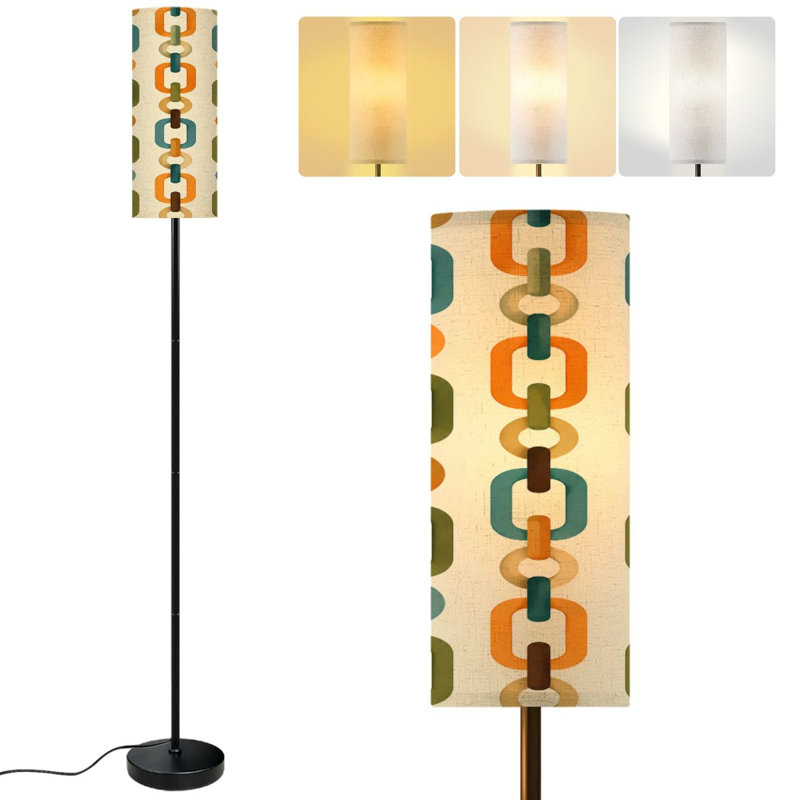  Lampe sur pied 68,5 po style Mid-Century sans soudure à intensité variable avec abat-jour en lin et ampoule DEL incluse