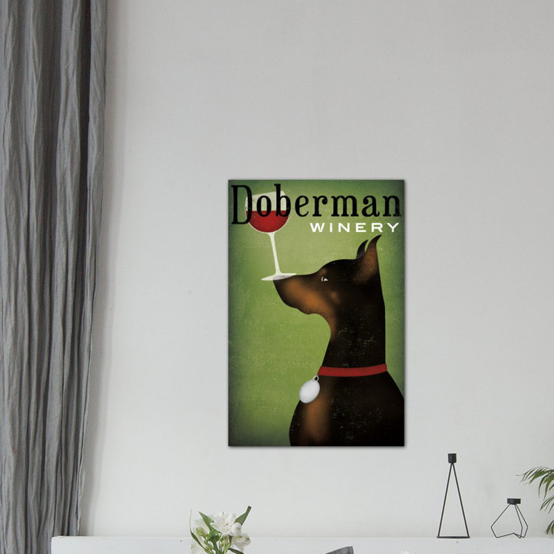 Doberman winery, impression sur toile tendue, H 12 po x l 8 po x P 0,75 po, Toile tendue, Pas de tapis