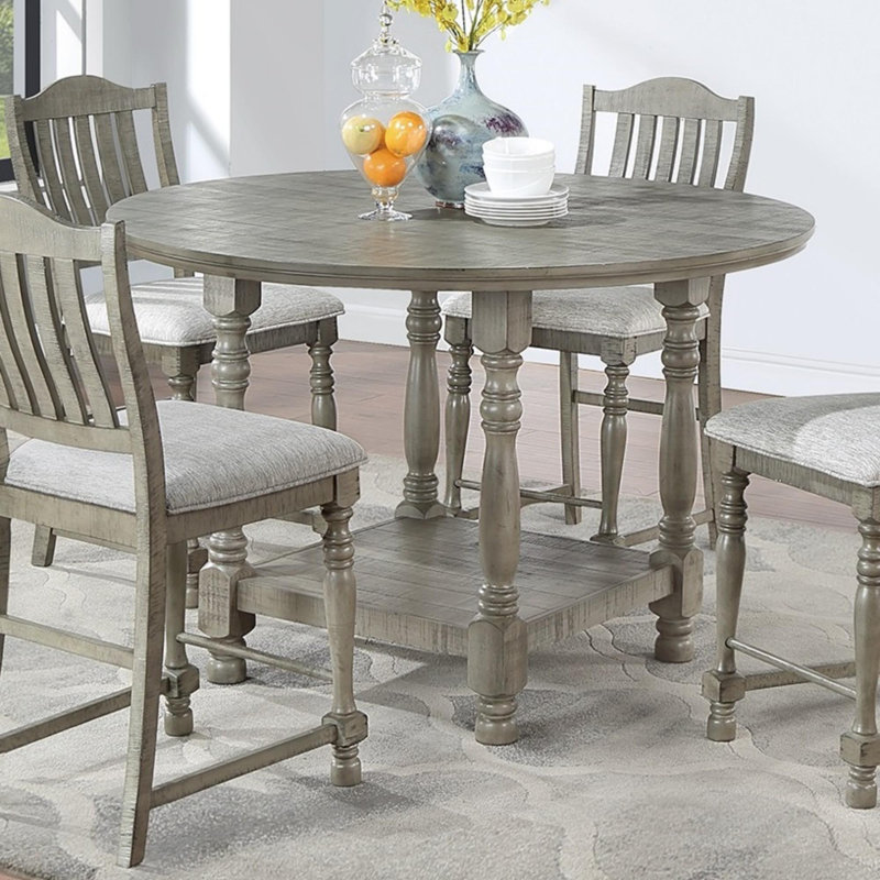 Light Gray Round Wood Counter Height Dining Table