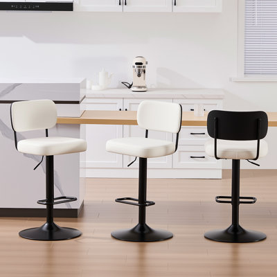 Adjustable Height 360° Swivel Bar Stools With Upholstered Back