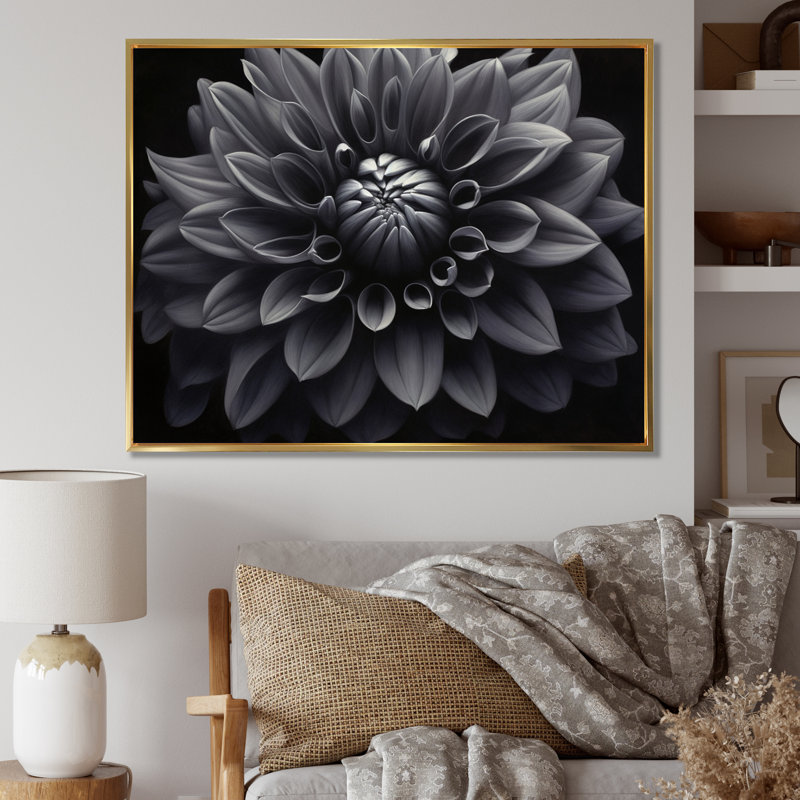 Palette de jardin noir et blanc Dahlia I - impressions florales encadrées, H 16 po x l 32 po x P 1 po, Cadre flottant doré