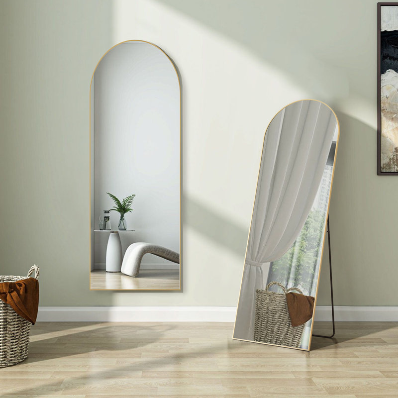 Metal Arched Full Length Mirror (set Of 2), 64" x 21", Gold