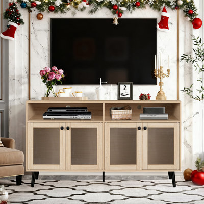 Meuble télé 56 po avec tablettes et armoires de rangement ouvertes pour téléviseur de 65 po ou moins