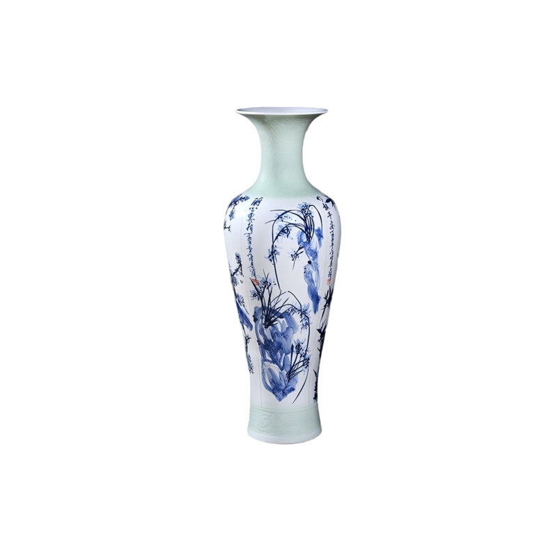 55.12"Jingdezhen ceramic large floor vase with plum blossoms, bamboo and chrysanthemums, Overall Height - 55.12"
