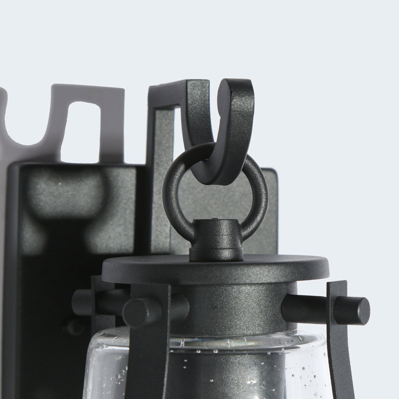 Modern Black Outdoor Wall Lantern Seeded Glass