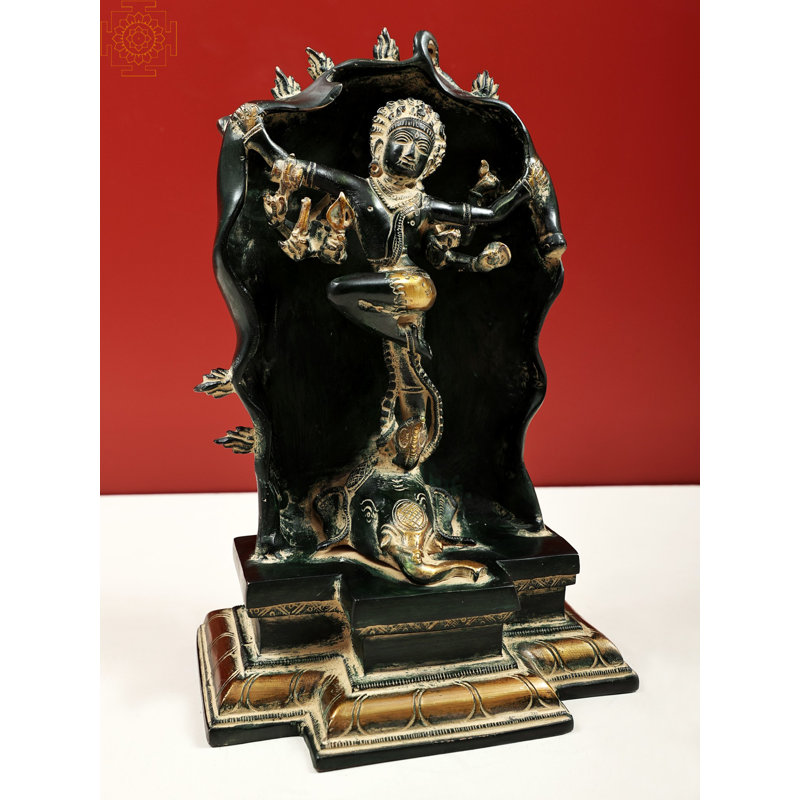 10" Gaja Samhara Murti Nataraja Brass Statue – Green-Gold Handcrafted Shiva Sculpture Depicting Lord Shiva’s Elephant Destruction Dance for Home Temple and Décor
