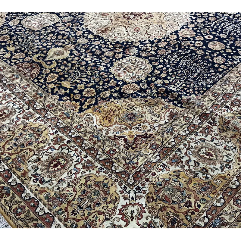 Sona Wool Oriental Area Rug in Navy/Beige