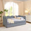Lit de jour avec lit gigogne simple sans sommier, avec port USB et adorable forme de vague-630014904