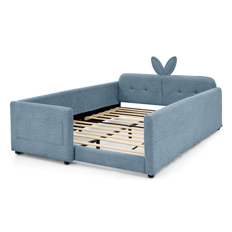 Lit plateforme double tapissier, Bleu ciel