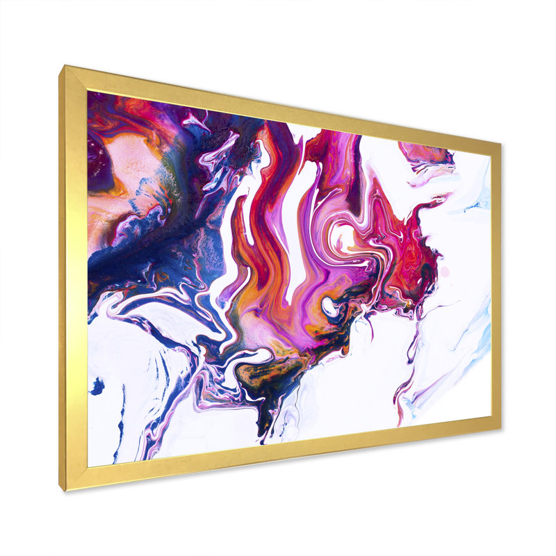 Rose et bleu liquide Art Universe sur blanc - reproduction d'art moderne sur toile, H 30 po x l 40 po