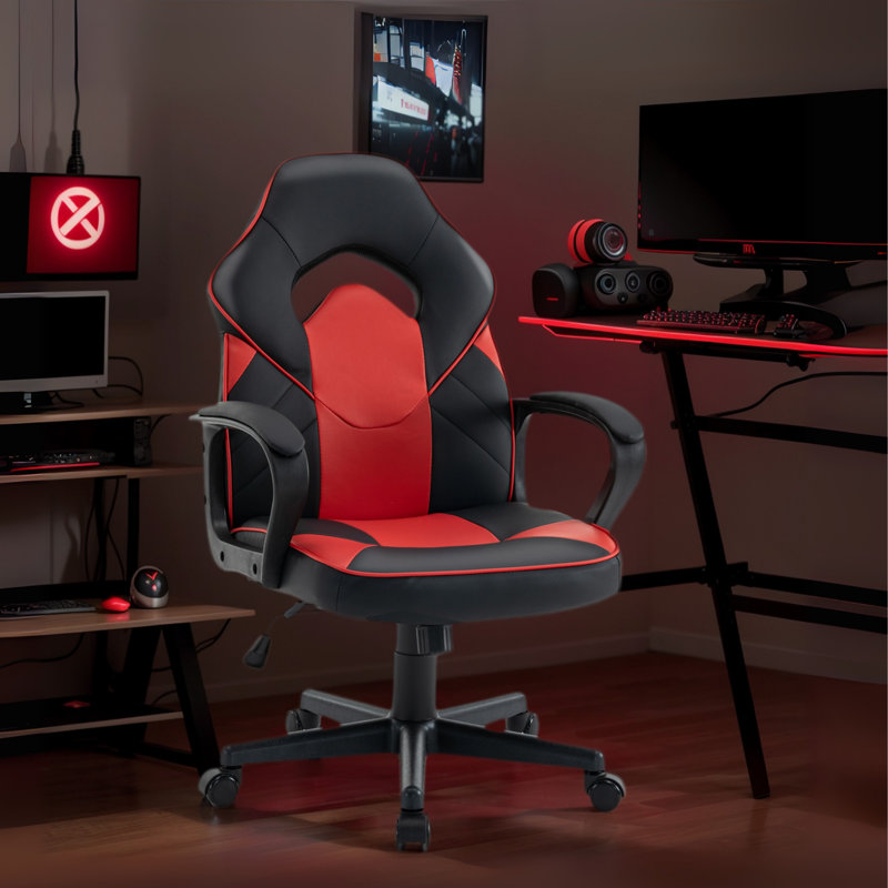 Ergonomic Gaming Chair With Paded Armrest Adjustable Tilt Tension & Tilt Lock, Red