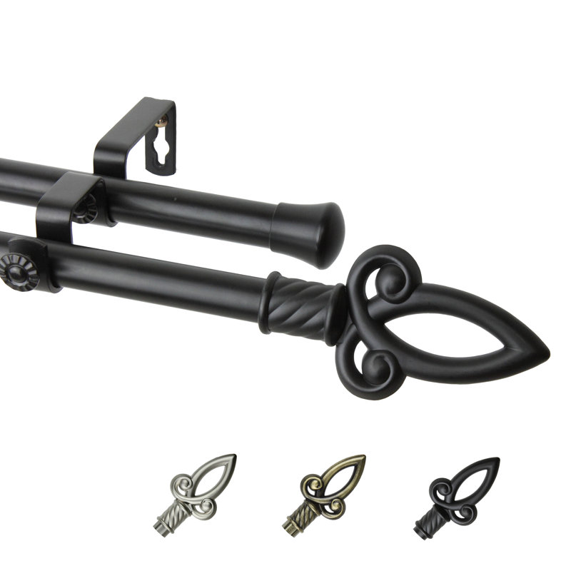 Tringle à rideaux double Kempson, 120 po à 170 po, Noir