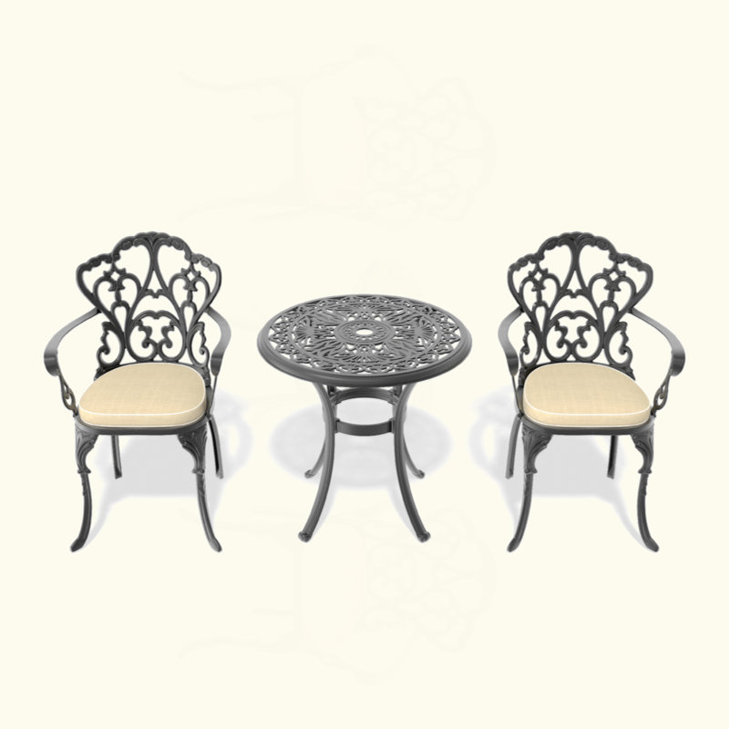 Set Of Cast Aluminum Patio Furniture With Black Frame And Seat Cushions, 2