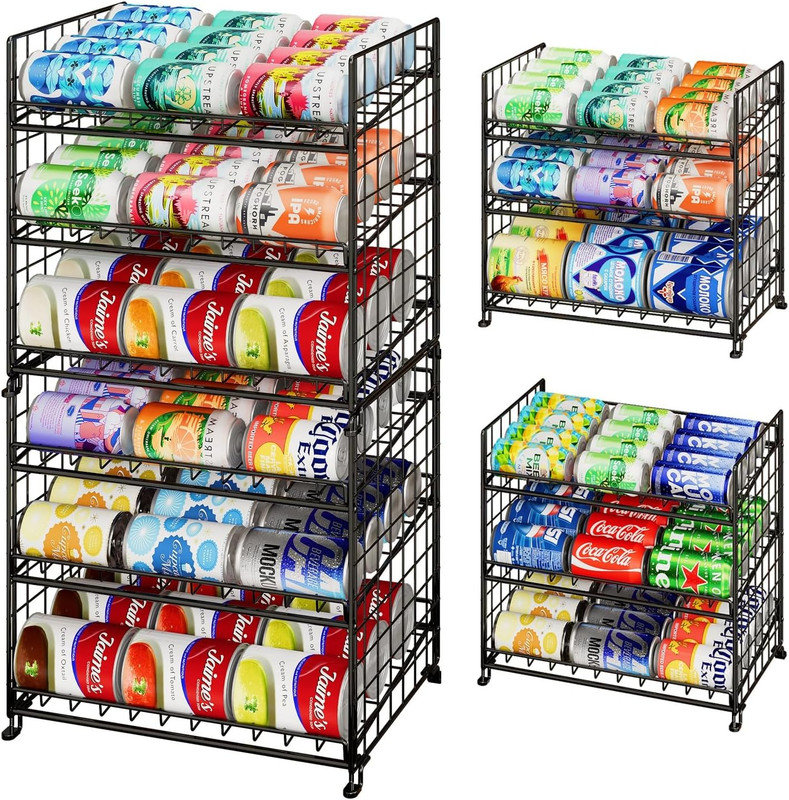 2 Pack Adjustable Can Rack Organizer, Stackable Can Storage for Kitchen Pantry Cabinet, 3-Tier Can Holders for Food, Multifunctional Can Dispenser for Snacks Soda
