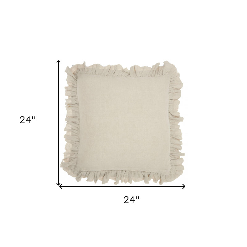 24" Pillow With Ruffled Edges, Beige
