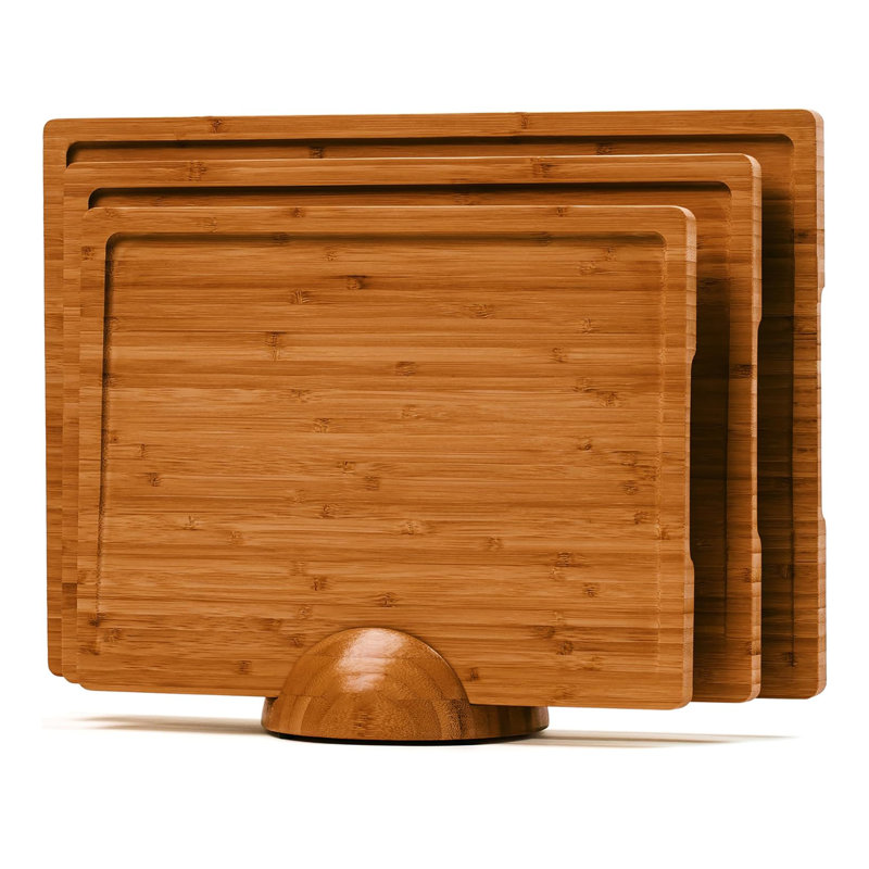 3 Pack Bamboo Cutting Boards Set for Kitchen, Brown