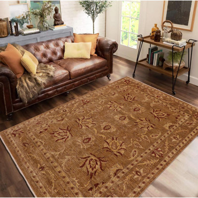 Tapis oriental brun en laine noué à la main 8 pi 11 po x 11 pi 9 po Silke