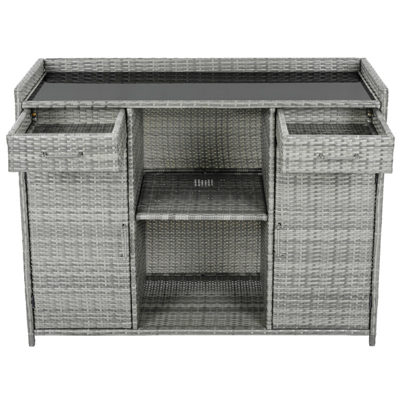 Armoire de rangement d'extérieur en osier, Gris