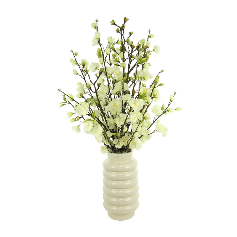 36'' White Polysilk Cherry Blossom Arrangement in Ceramic Vase