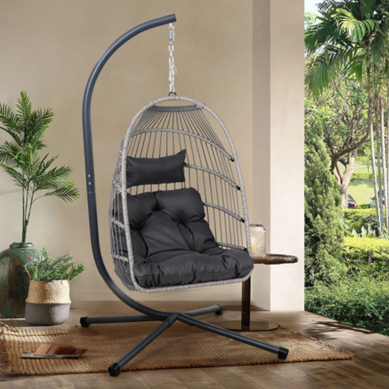 Fauteuil suspendu d'extérieur avec support, Gris, Gris clair