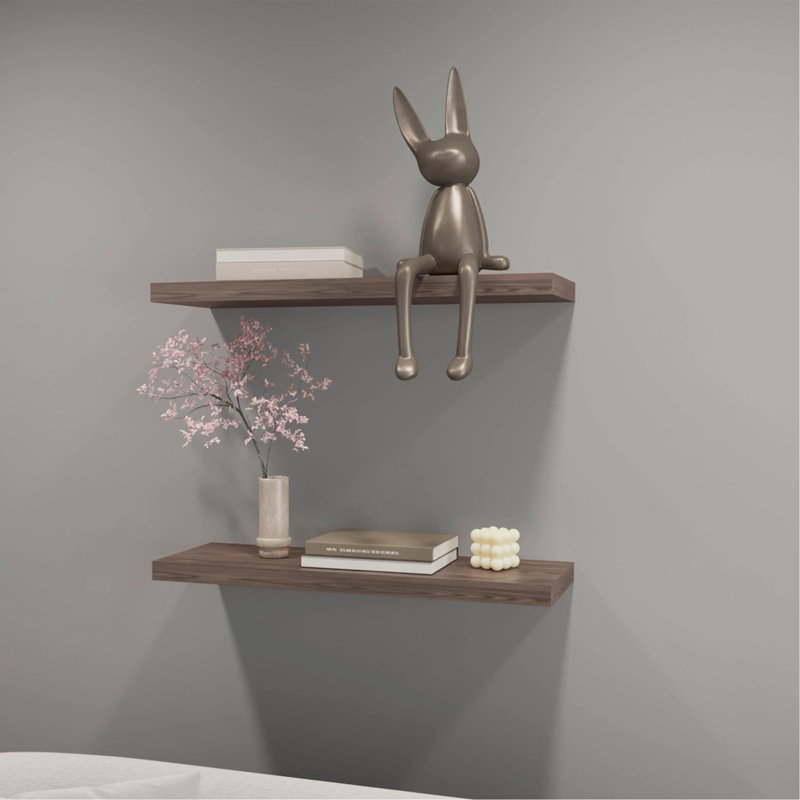 Grey Walnut Floating Shelf, Cognac