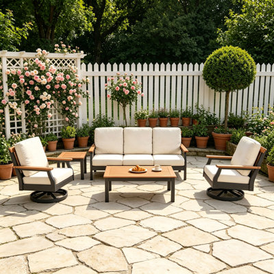 Eastlake 5-Piece HDPE Outdoor Conversation Set, Patio Seating Group with Cushions