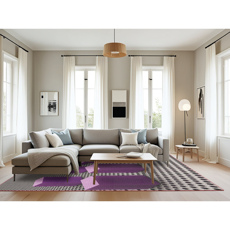 Rose à pois/Tapis décoratif gris, Rectangle 8 pi x 12 pi
