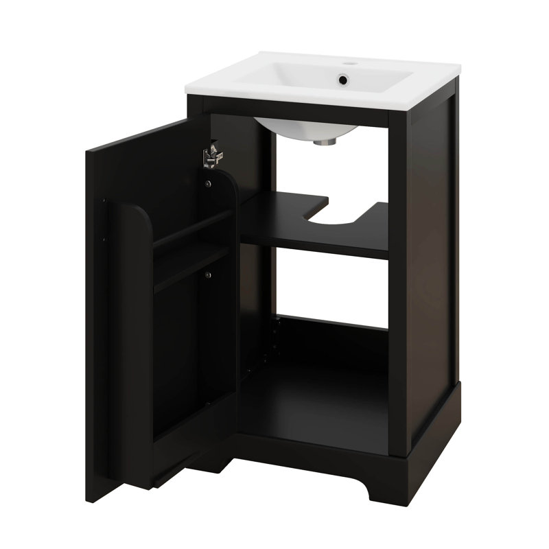 Meuble-lavabo de 20 po avec rangement pour porte d'armoire, lavabo en céramique encastré, portes à fermeture douce, tablette réglable