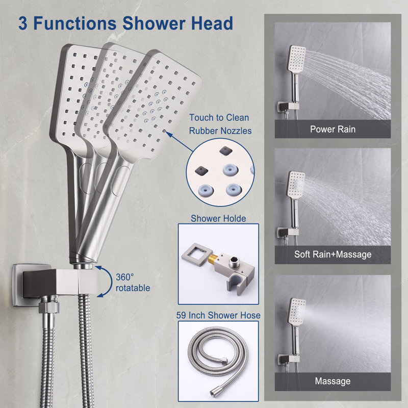 Brushed Nickel Ceiling Mounted Rain Shower System with Handheld
