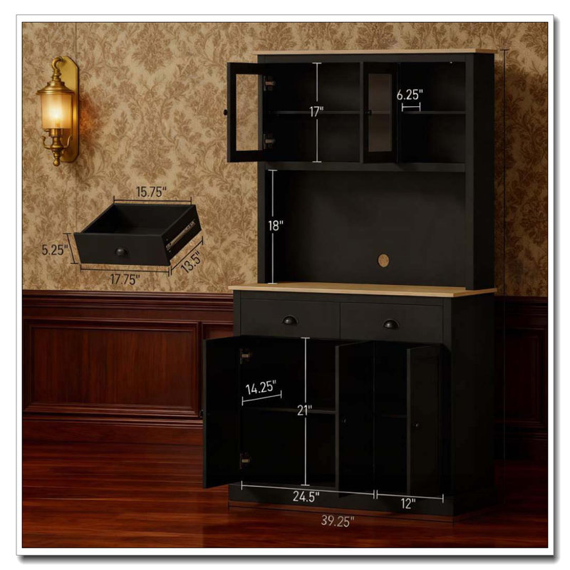 Armoire de cuisine autoportante de 71 po de hauteur, Noir