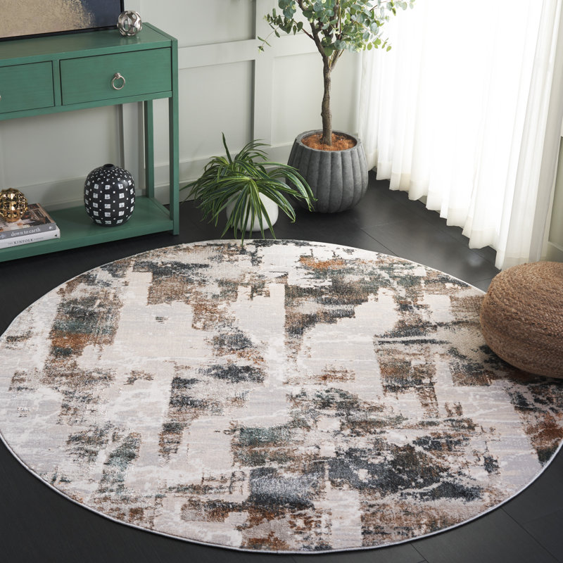 Joonyoung 100 Performance Abstract Rug, Round 6'7"