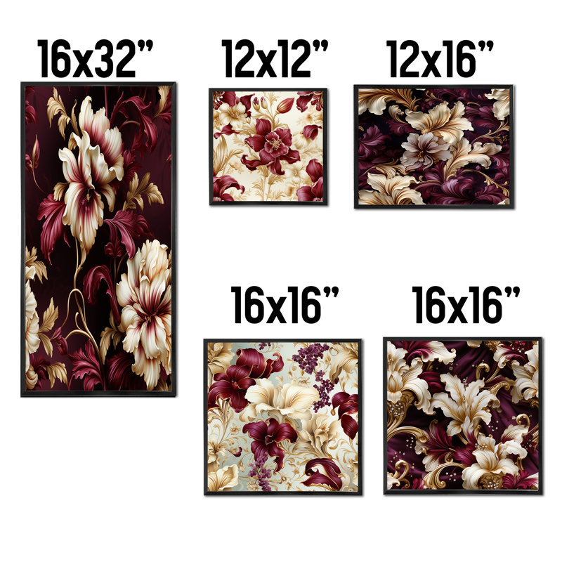Maldon - ensemble d'art mural en toile florale sur 5, Cadre flottant noir